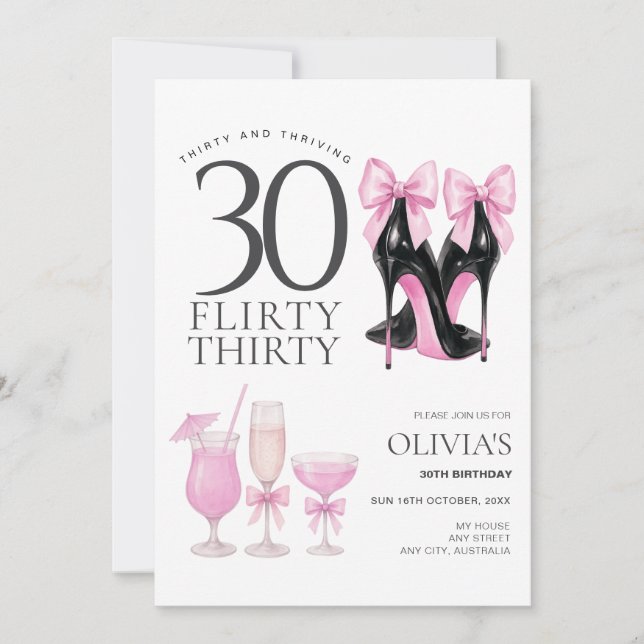 Modern Flirty Thirty 30th Birthday Invitation (Front)
