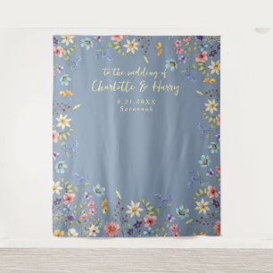 Modern Flora Blue Wedding Photo  Backdrop Tapestry