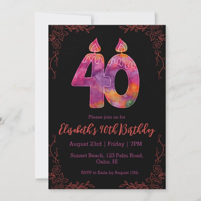 modern floral 40th birthday invitations (Front)