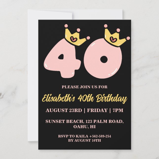 modern floral 40th birthday invitations (Front)