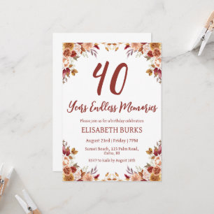 modern floral 40th birthday invitations