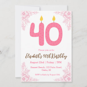 modern floral 40th birthday invitations