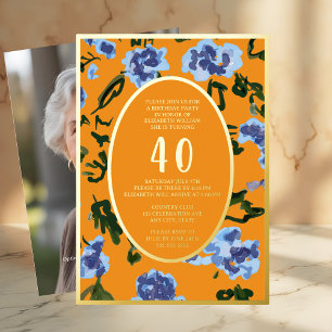 Modern Floral 40th Birthday Template Tangerine 