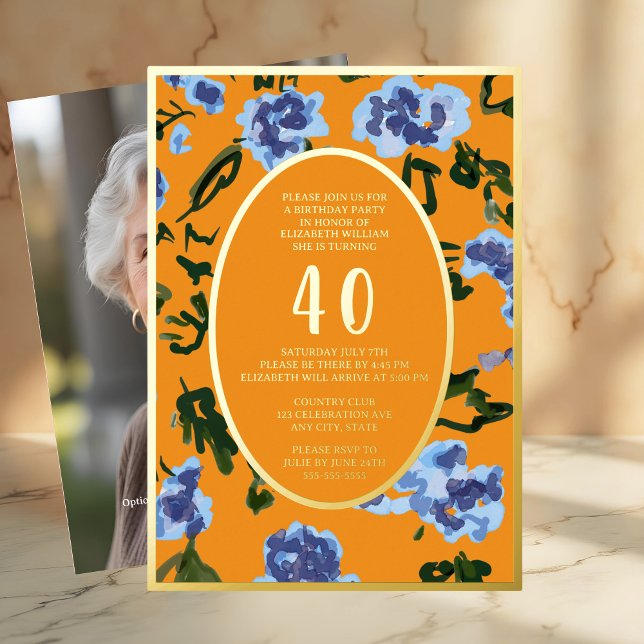 Modern Floral 40th Birthday Template Tangerine  (Creator Uploaded)