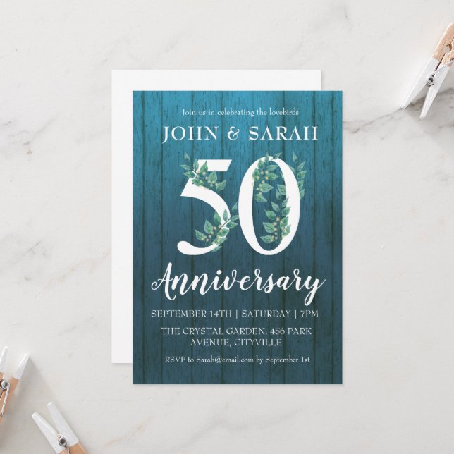 modern floral 50th anniversary party invitations (Front/Back In Situ)