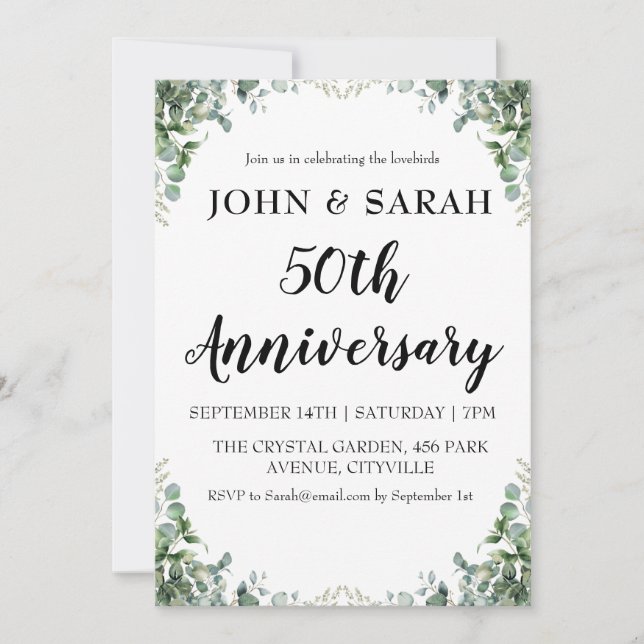 modern floral 50th anniversary party invitations (Front)