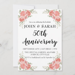 modern floral 50th anniversary party invitations