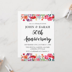 modern floral 50th anniversary party invitations