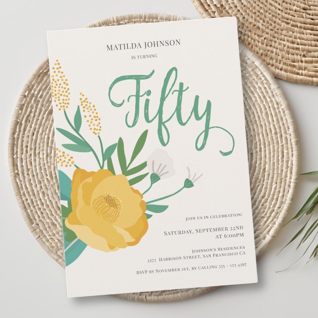 Modern Floral 50th Birthday Party Invitation (Modern Floral 50th Birthday Party Invitation)