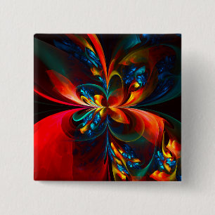Modern Floral Abstract Art Orange Blue Pattern #14 15 Cm Square Badge