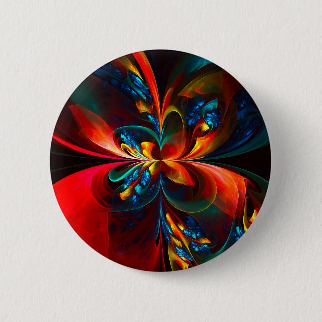 Modern Floral Abstract Art Orange Blue Pattern #14 6 Cm Round Badge (Front)