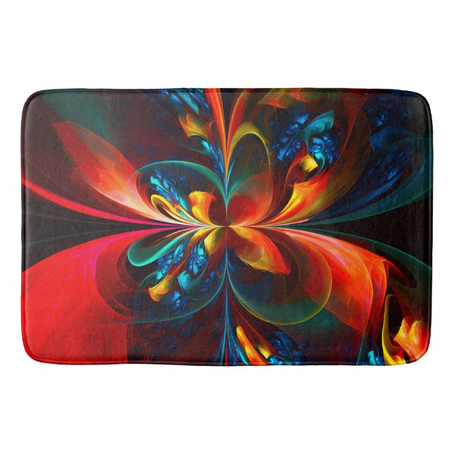 Modern Floral Abstract Art Orange Blue Pattern #14 Bath Mat (Front)