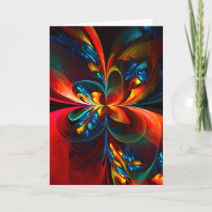 Modern Floral Abstract Art Orange Blue Pattern #14 Card