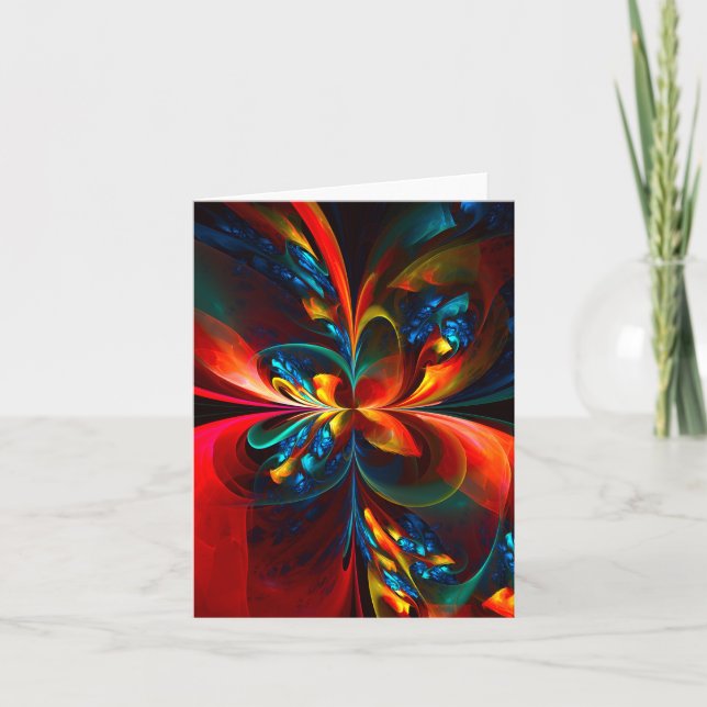 Modern Floral Abstract Art Orange Blue Pattern #14 Card (Front)