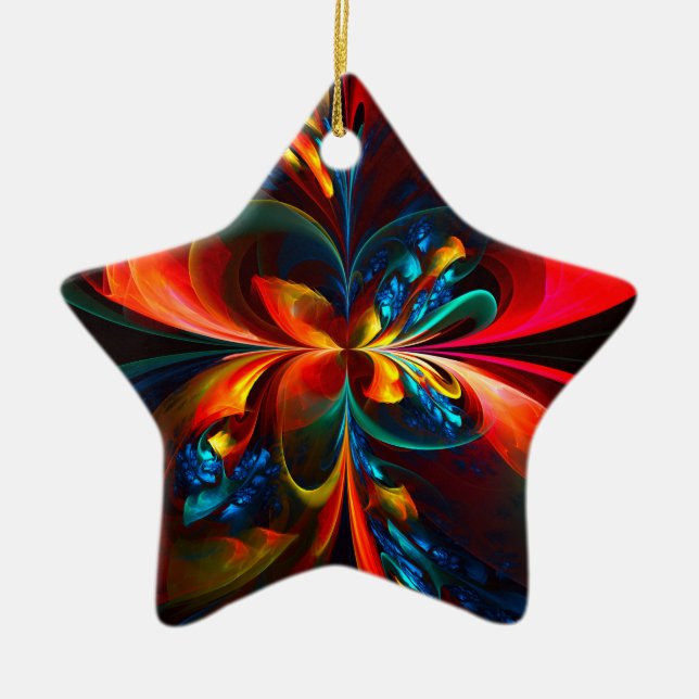 Modern Floral Abstract Art Orange Blue Pattern #14 Ceramic Ornament (Front)