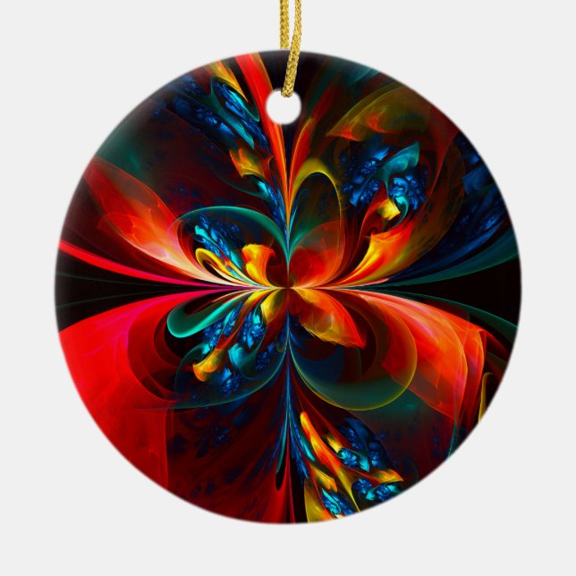Modern Floral Abstract Art Orange Blue Pattern #14 Ceramic Ornament (Front)