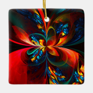 Modern Floral Abstract Art Orange Blue Pattern #14 Ceramic Ornament