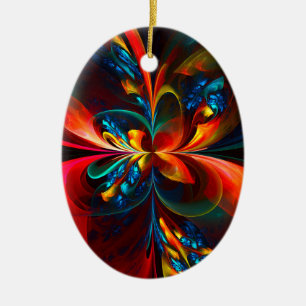 Modern Floral Abstract Art Orange Blue Pattern #14 Ceramic Ornament