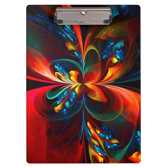 Modern Floral Abstract Art Orange Blue Pattern #14 Clipboard (Front)
