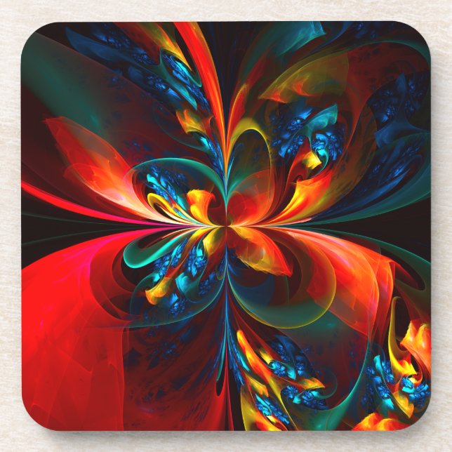 Modern Floral Abstract Art Orange Blue Pattern #14 Coaster (Front)