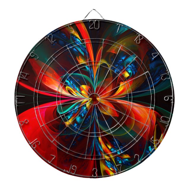 Modern Floral Abstract Art Orange Blue Pattern #14 Dartboard (Front)