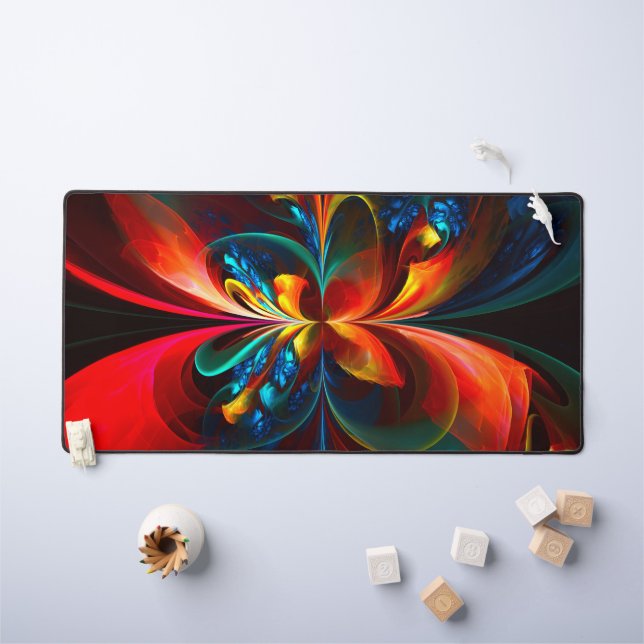 Modern Floral Abstract Art Orange Blue Pattern #14 Desk Mat (Kids Table)