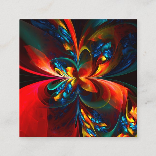 Modern Floral Abstract Art Orange Blue Pattern #14 Enclosure Card (Front)