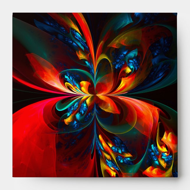 Modern Floral Abstract Art Orange Blue Pattern #14 Envelope (Front)