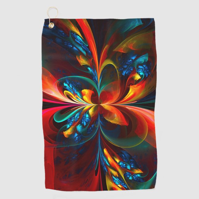 Modern Floral Abstract Art Orange Blue Pattern #14 Golf Towel (Front)