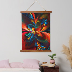 Modern Floral Abstract Art Orange Blue Pattern #14 Hanging Tapestry