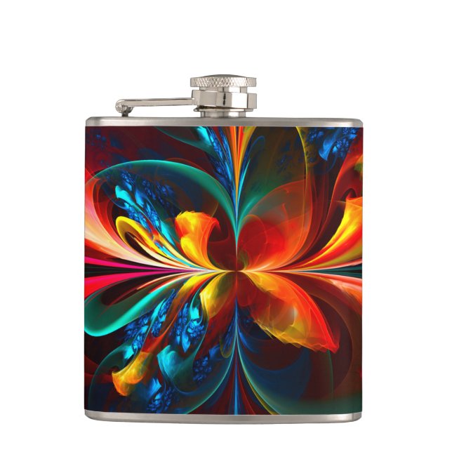 Modern Floral Abstract Art Orange Blue Pattern #14 Hip Flask (Front)