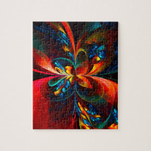 Modern Floral Abstract Art Orange Blue Pattern #14 Jigsaw Puzzle