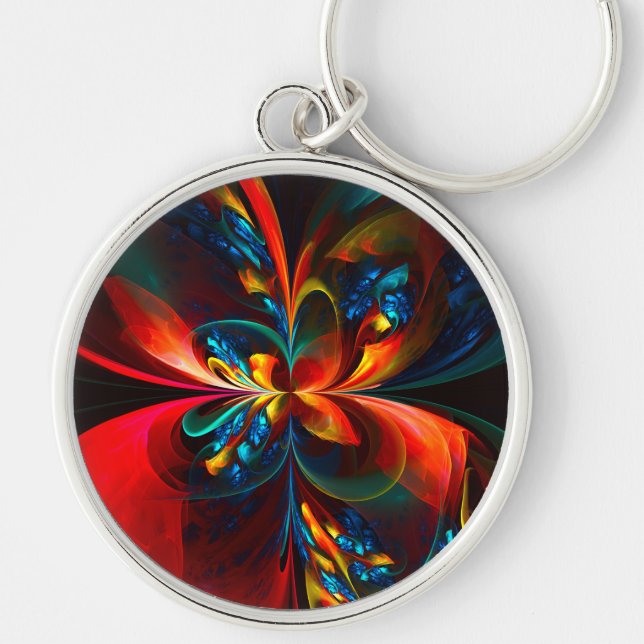 Modern Floral Abstract Art Orange Blue Pattern #14 Key Ring (Front)