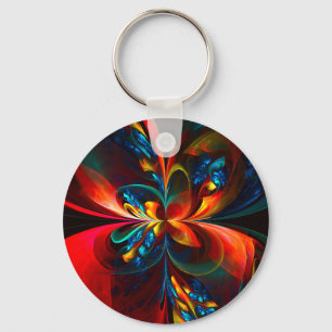 Modern Floral Abstract Art Orange Blue Pattern #14 Key Ring