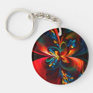 Modern Floral Abstract Art Orange Blue Pattern #14 Key Ring