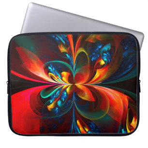 Modern Floral Abstract Art Orange Blue Pattern #14 Laptop Sleeve