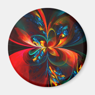 Modern Floral Abstract Art Orange Blue Pattern #14 Magnet