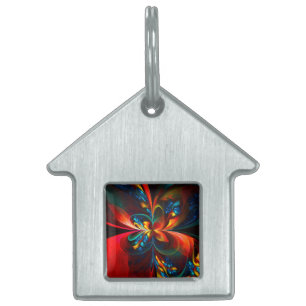 Modern Floral Abstract Art Orange Blue Pattern #14 Pet ID Tag