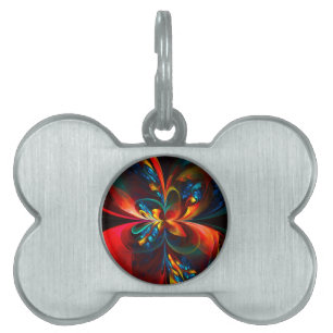 Modern Floral Abstract Art Orange Blue Pattern #14 Pet ID Tag