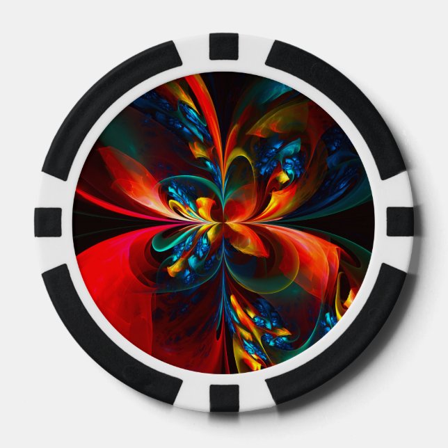 Modern Floral Abstract Art Orange Blue Pattern #14 Poker Chips (Front)