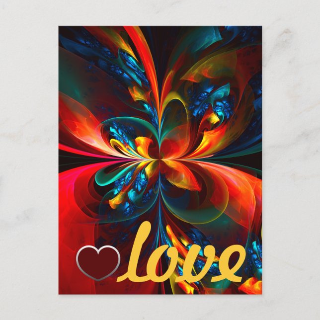 Modern Floral Abstract Art Orange Blue Pattern #14 Postcard (Front)