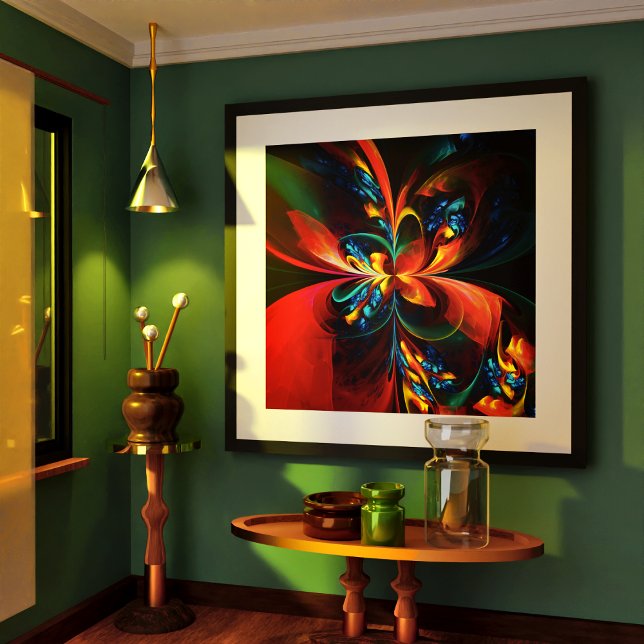 Modern Floral Abstract Art Orange Blue Pattern #14 Poster (Modern Floral Abstract Art Orange Blue Pattern #14 Poster)