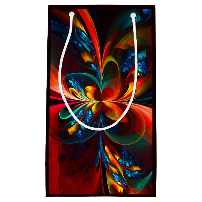 Modern Floral Abstract Art Orange Blue Pattern #14 Small Gift Bag (Front)
