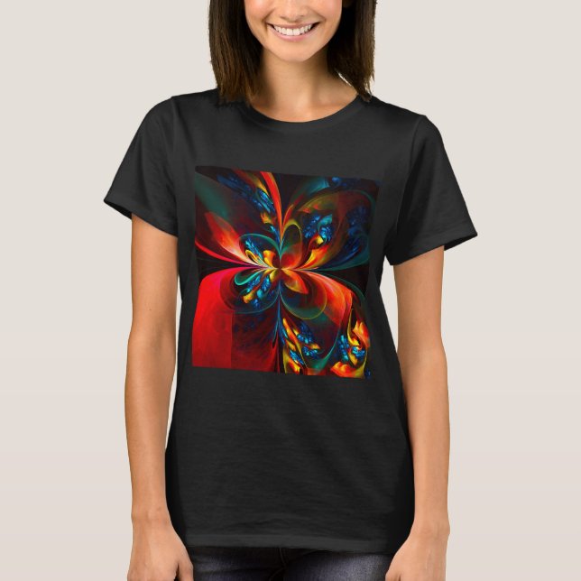Modern Floral Abstract Art Orange Blue Pattern #14 T-Shirt (Front)
