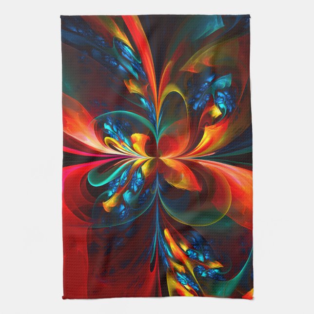 Modern Floral Abstract Art Orange Blue Pattern #14 Tea Towel (Vertical)