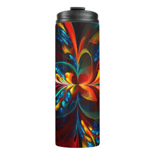 Modern Floral Abstract Art Orange Blue Pattern #14 Thermal Tumbler
