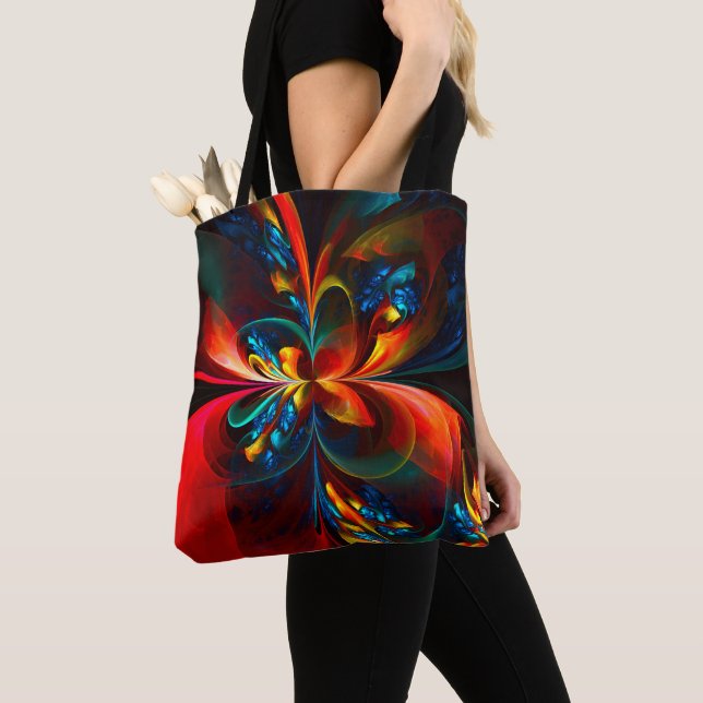 Modern Floral Abstract Art Orange Blue Pattern #14 Tote Bag (Close Up)