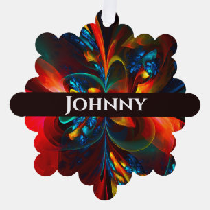 Modern Floral Abstract Art Orange Blue Pattern #14 Tree Decoration Card