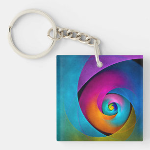 Modern Floral Abstract Art Pink Blue Pattern #17 Key Ring