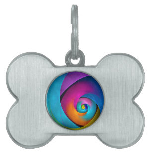 Modern Floral Abstract Art Pink Blue Pattern #17 Pet ID Tag